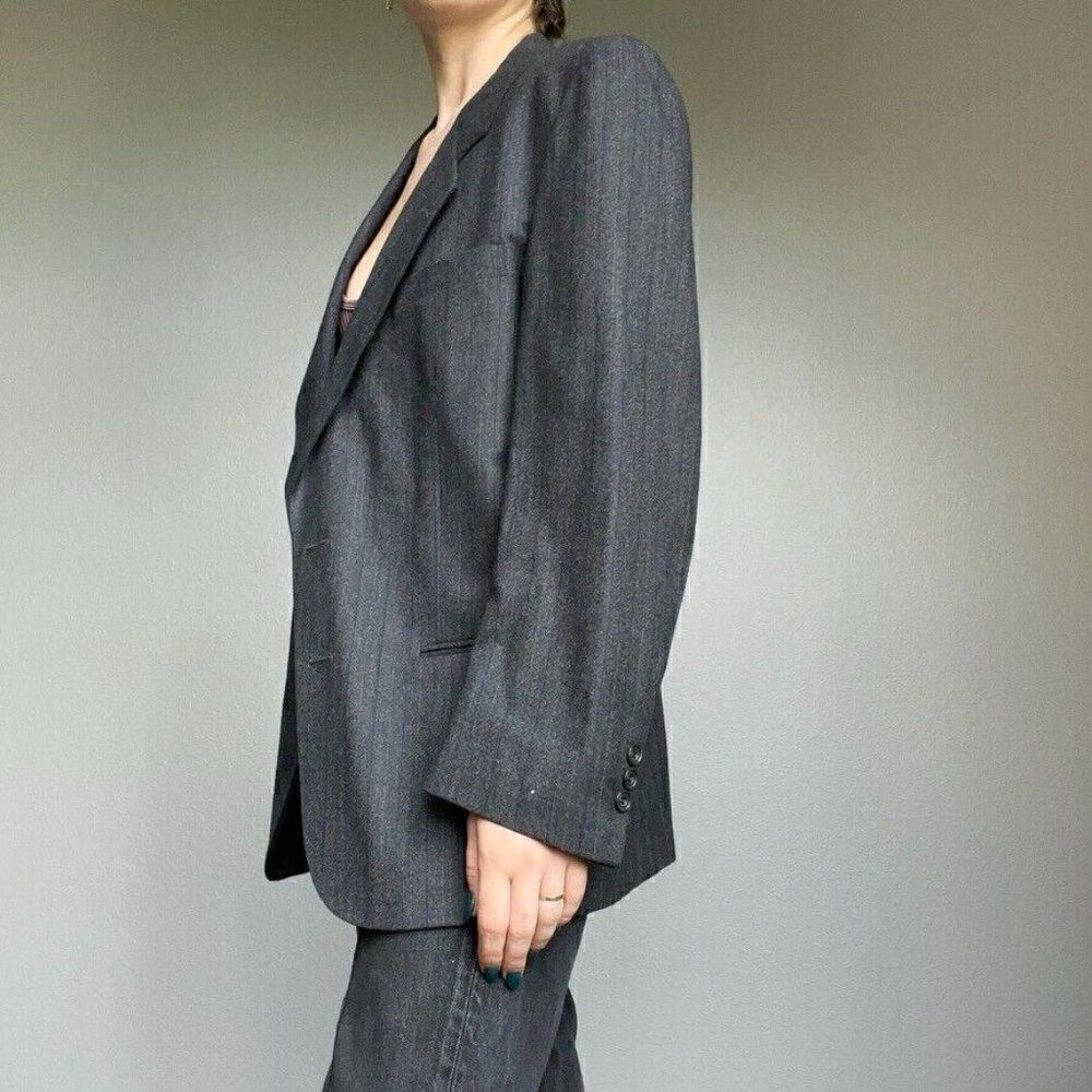 Vintage Givenchy Dark Gray Striped Oversized Wool Blazer Preppy Sport Coat 40R - Picture 4 of 11